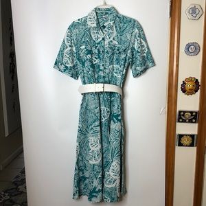 Vintage Impromptu Womens Dress Button Down Cuff Sleeve White Green Dress Size 10